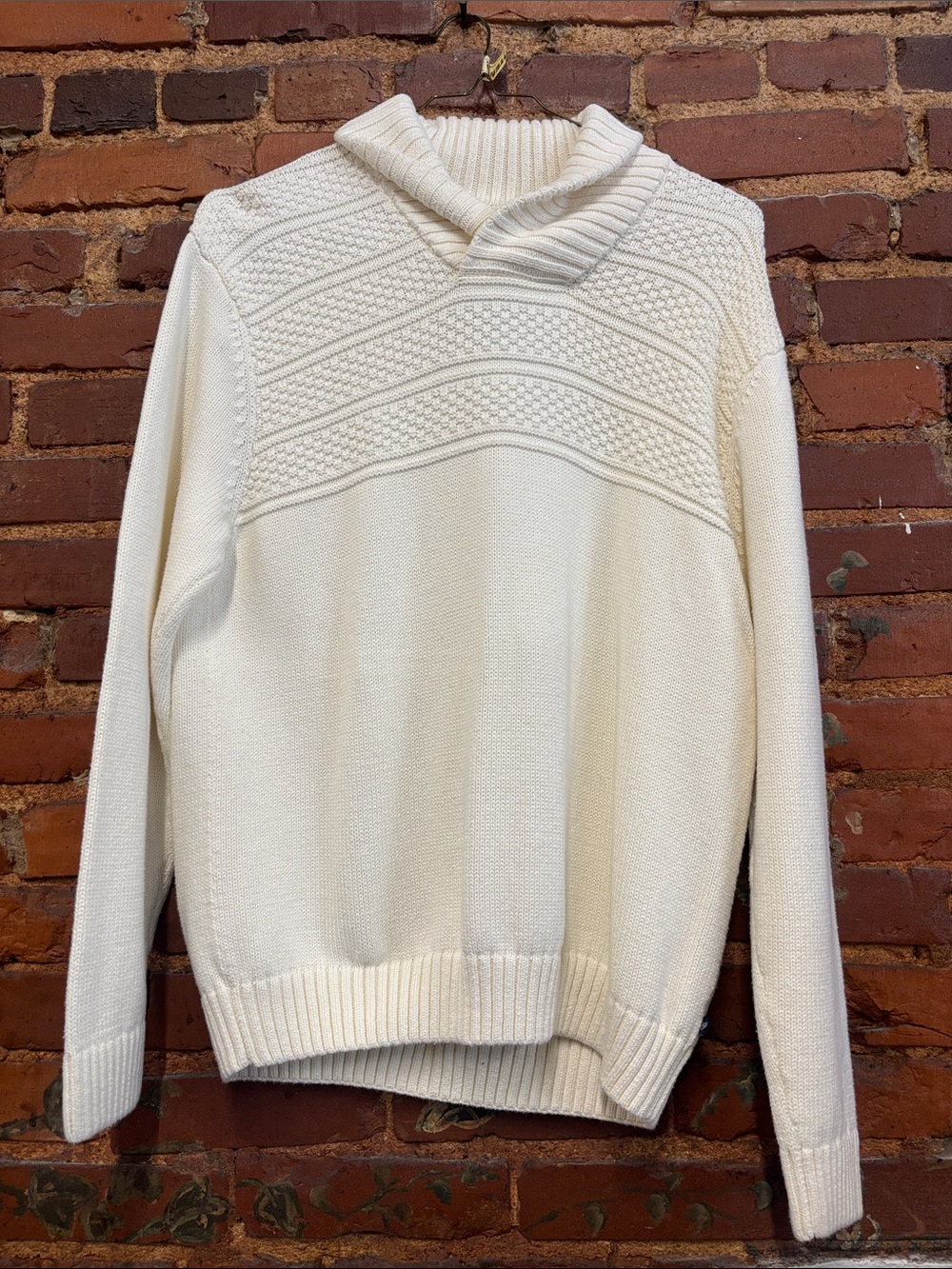 Chaps Men's Cream Shawl Collar Knit Sweater Size Large